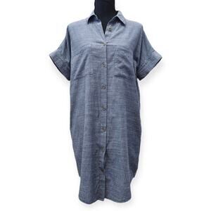 Kyla Seo Embroided Boho Embroidered Chambray Shirt Dress Light Blue Size Small